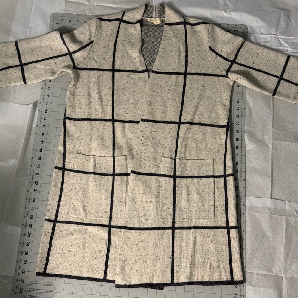 Eileen Fisher Black and Cream Checkered Cardigan